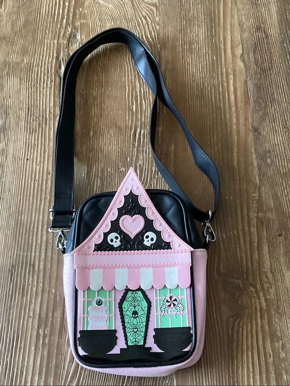 Bath & Body Works Pink Black & Mint Haunted House Kids Crossbody
